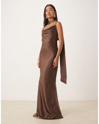 Pretty Lavish - Bridesmaid Keisha Satin Cowl Neck Maxi Dress With Scarf - Lyst