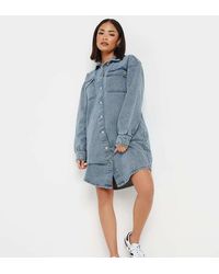 PixieGirl - Petite Denim Shirt Mini Dress - Lyst