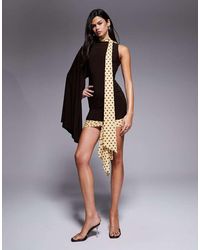 ASOS - One Sleeve Draped Mini Dress With Tie Scarf Detail - Lyst