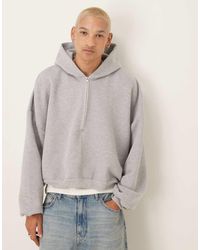 ASOS - Felpa Con Cappuccio Taglio Corto Pesante Super Oversize Grigia Con Zip Corta - Lyst