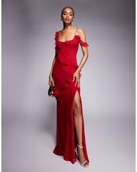 ASOS - Asos Design Tall Raw Edge Frill Maxi Dress With Tie Back - Lyst