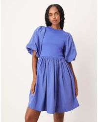 Y.A.S - Puff Sleeve Cotton And Jersey Mini Dress - Lyst