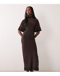 ASOS - Asos Design Tall Half Wide Sleeve Column Chiffon And Satin Contrast Dress - Lyst