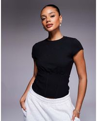 ASOS - Fine Rib Short Sleeve Top With Corset Waist - Lyst