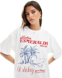 Stradivarius - T-Shirt Bianca Con Stampa “Holiday” - Lyst