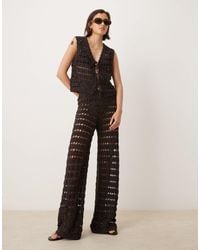 ASOS - Open Stitch Scallop Trim Knitted Wide Leg Pants - Lyst