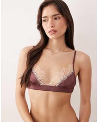 Noblesse Oblige - Luna Satin Lace Triangle Bralette - Lyst