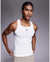 4505 - Canotta Da Allenamento Slim Fit Bianca A Coste Senza Cuciture Con Scollo Squadrato - Lyst