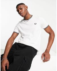 Fred Perry - Camiseta blanca con dos rayas - Lyst