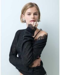 Miss Selfridge - Wool And Mohair Lace Trim Fine Gauge Cardigan - Lyst