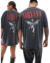 ASOS - T-shirt unisexe oversize avec imprimés nirvana et ange sous licence - délavé - Lyst