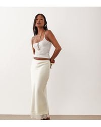 New Look - Lace Trim Satin Midi Skirt - Lyst