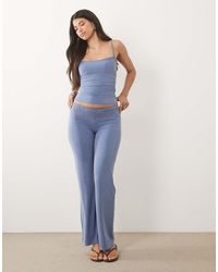Motel - Pantalón Jia Con Ribete De Encaje En Azul Empolvado, Conjunto - Lyst