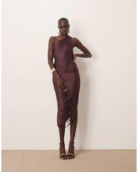 ARRANGE - Asymmetric Draped Fringe One Shoulder Midaxi Dress - Lyst