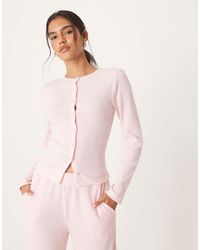 ASOS - Co-ord Brushed Rib Long Sleeve Crew Neck Cardigan - Lyst