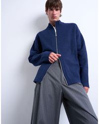TOPMAN - Double Zip Funnel Neck Cardigan - Lyst