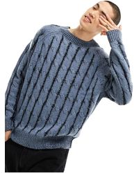 Collusion - Cable Knit Plated Crew Neck Knitted Jumper - Lyst