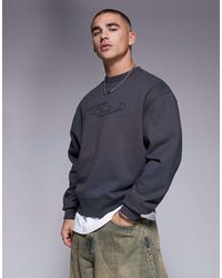 ASOS - Premium Heavyweight 400gsm Boxy Crew Sweat With Chest Print And Raw Edge Applique - Lyst