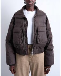 TOPSHOP - Giacca Bomber Corta Color Cioccolato Con Colletto A Coste - Lyst