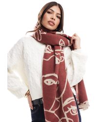 ASOS - – gewebter jacquard-schal mit abstraktem gesichtsmotiv - Lyst
