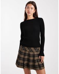 Miss Selfridge - Top en maille côtelée à manches longues avec encolure bateau - Lyst