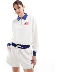 Polo Ralph Lauren - Sweat avec demi-fermeture éclair en jersey à logo usa - crème - Lyst
