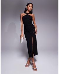 Vesper - Bengaline Twist Front Halter Neck Side Split Midaxi Dress - Lyst
