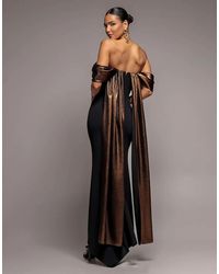 Goddiva - Off The Shoulder Mirror Foil Angel Wing Cape Maxi Dress - Lyst