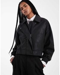 ASOS - Leather Look Biker Bomber Jacket - Lyst