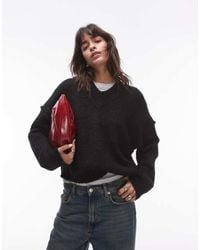 TOPSHOP - Knitted High V-neck Fluffy Jumper - Lyst