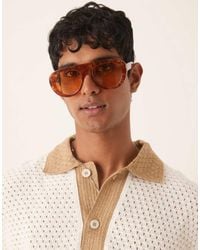 ASOS - Gafas De Sol Marrones Efecto Carey De Estilo Aviador Con Montura Gruesa Y Lentes Ámbar De - Lyst