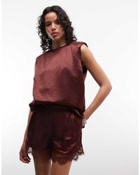 ASOS - Tailored Satin Shorts With Lace Trim - Lyst