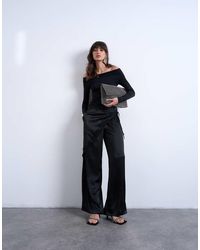 TOPSHOP - Satin Wrap Around With Lace Wide Leg Trouser - Lyst
