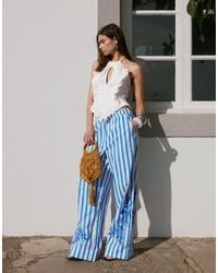 Y.A.S - Wide Leg Resort Pant With Premium Floral Embroidered Detail - Lyst
