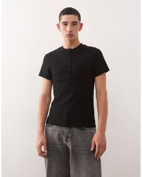 Collusion - Ribbed Muscle Short Sleeve Henley T-shirt Top - Lyst