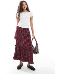 Wednesday's Girl - Grid Check Ruffle Detail Midaxi Skirt - Lyst