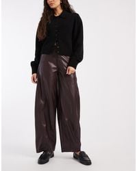 ASOS - Faux Leather Barrel Leg Trousers With Seam Detail - Lyst