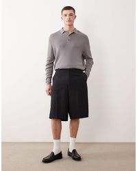 ASOS - Bermuda oversize ajusté en laine à fines rayures - anthracite - Lyst