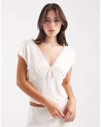 ASOS - Lace Trim Satin Blouse - Lyst