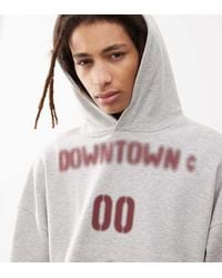 Collusion - Felpa Squadrata Mélange Con Cappuccio E Stampa Bordeaux - Lyst