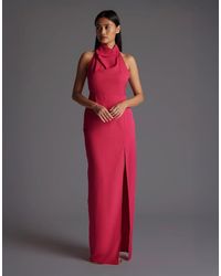 Vesper - Cowl Neck Open Back Maxi Dress With Thigh Split - Lyst