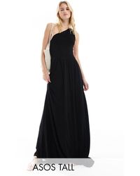 ASOS - Asos Design Tall Shirred Crinkle One Shoulder Maxi Dress - Lyst