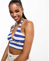 Pull&Bear - Striped Halterneck Neck Crop Top - Lyst