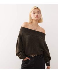 Weekday - Jersey Marrón Jaspeado Holgado Con Escote Bardot Exclusivo En Asos De - Lyst