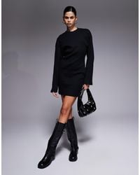 ASOS - Button Detail Wide Rib Crew Neck Mini Dress - Lyst