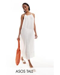 ASOS - Asos Design Tall Textured Dobby Drop Hem Maxi Beach Dress - Lyst