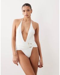 Oh Polly - Snake Detail Plunge Halter Neck Swimsuit - Lyst