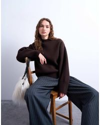 TOPSHOP - Maglione Color Cioccolato Girocollo - Lyst