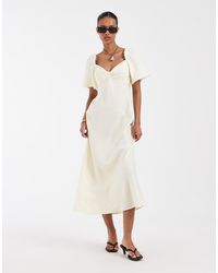 & Other Stories - Linen Puff Sleeve Midaxi Dress With Twist Sweetheart Neckline - Lyst