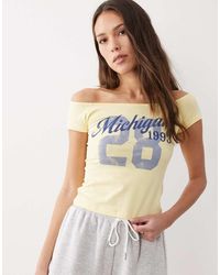ASOS - Off Shoulder Baby Tee With Michigan Graphic - Lyst